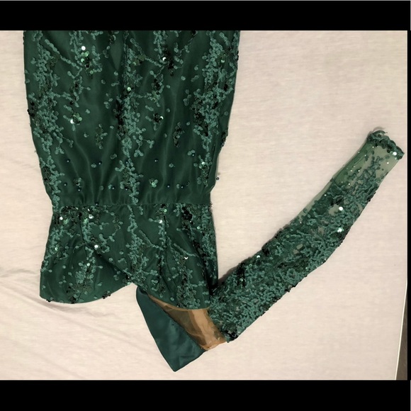 Size 2 sequened green 1 sleeve gown, handmade - Picture 2 of 3